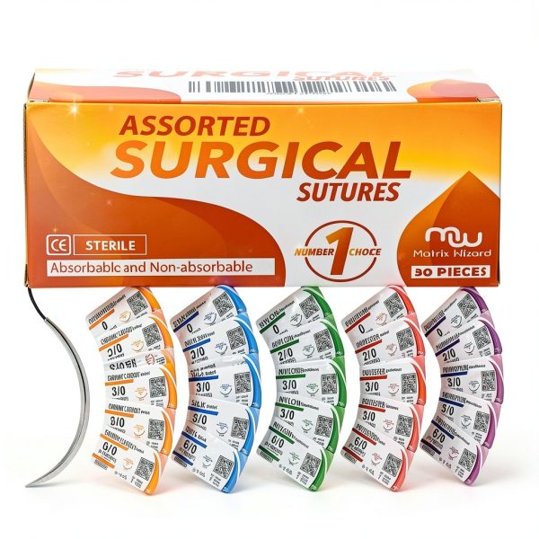 Sutures Thread with Needle (30PK Mix Absorbable: Chromic; Non-Absorbable: Silk, Nylon, Polyester, Polypropylene: 0,2-0,3-0,4-0,5-0,6-0) - Surgical Stitch Kit; Medical, Vet, RN's Hospital Training-5