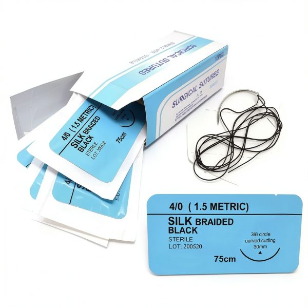 IMEDS Training Sutures 4/0 Silk, Box of 12 Pcs Suture Thread with Needle, Demo Teaching Set-0