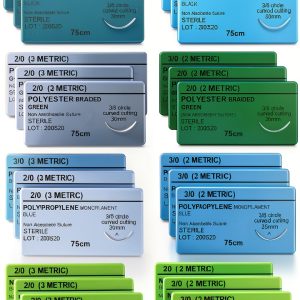 24 PK Mixed Training Sutures Thread with Needle Non-Absorbable: Nylon, Silk, Polyester, Polypropylene) - Wound Student Training Kit, Emergency First Aid Demo (2-0, 3-0,)-0