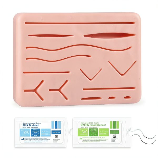 Suture Practice Pad Set with Suture Pad & Suture Practice line – Suture Practice Pad for Suturing Practice, Includes 14 Pre-Cut Wounds & 2 Packs Suture Practice Thread-0