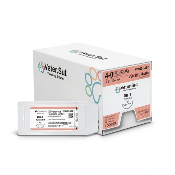 VeterSut VetCRYL Mono Poliglecaprone Surgical Suture 4-0, (RB-1) 1/2 17mm Taper Point 36", 12 Count, Veterinary Use-2