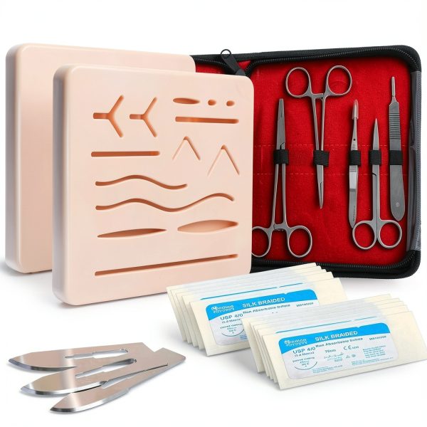 Complete Suture Practice Kit for Medical Students, Improved Stitches Kit Medical Including 2 x Large Suture Pads 1 x Plain, 1 x Pre-Cut, 5 Suture Tools, Surgical Practice Kit (Education Use Only)-8