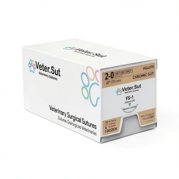 VeterSut CHROMIC Gut Absorbable Surgical Suture USP Size 2-0, (FS-1) 3/8 24mm Reverse Cutting Needle, 28 Inches (70 cm), 12 Count, Veterinary Use-2