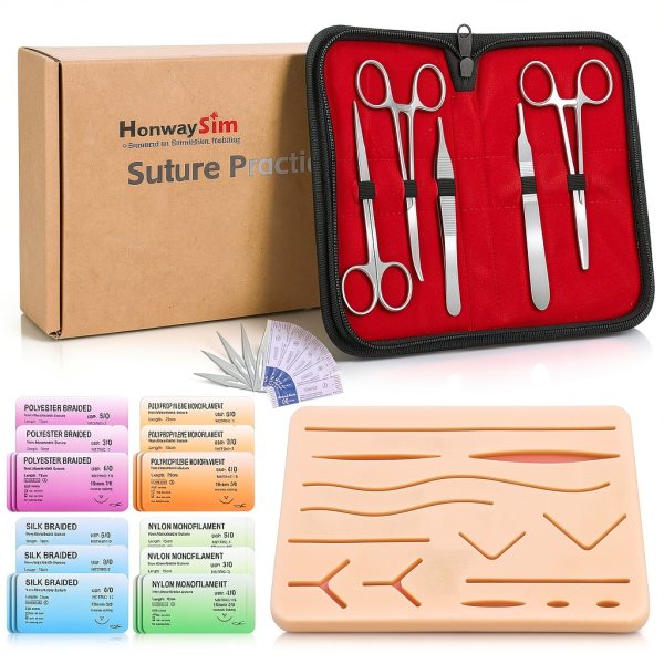 Complete Suture Kit HonwaySim with Tear‑Resistant Pad, 20 Threads-0