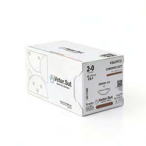 VeterSut CHROMIC Gut Absorbable Surgical Suture USP Size 2-0, (FS-1) 3/8 24mm Reverse Cutting Needle, 28 Inches (70 cm), 12 Count, Veterinary Use-0