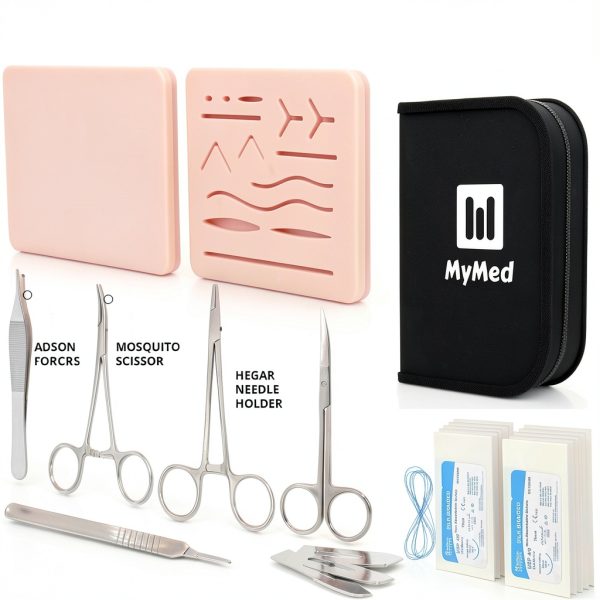 Complete Suture Practice Kit for Medical Students, Improved Stitches Kit Medical Including 2 x Large Suture Pads 1 x Plain, 1 x Pre-Cut, 5 Suture Tools, Surgical Practice Kit (Education Use Only)-1