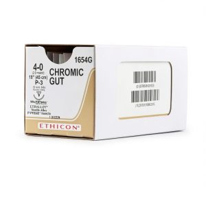 Ethicon Surgical Gut (Chromic) Suture, 1654G, Natural Absorbable, P-3 (13 mm), 3/8 Circle Needle, Size 4-0, 18" (45 cm)-0