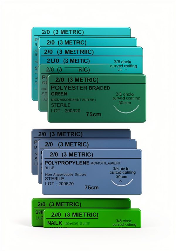 24 PK Mixed Training Sutures Thread with Needle Non-Absorbable: Nylon, Silk, Polyester, Polypropylene) - Wound Student Training Kit, Emergency First Aid Demo (2-0, 3-0,)-1