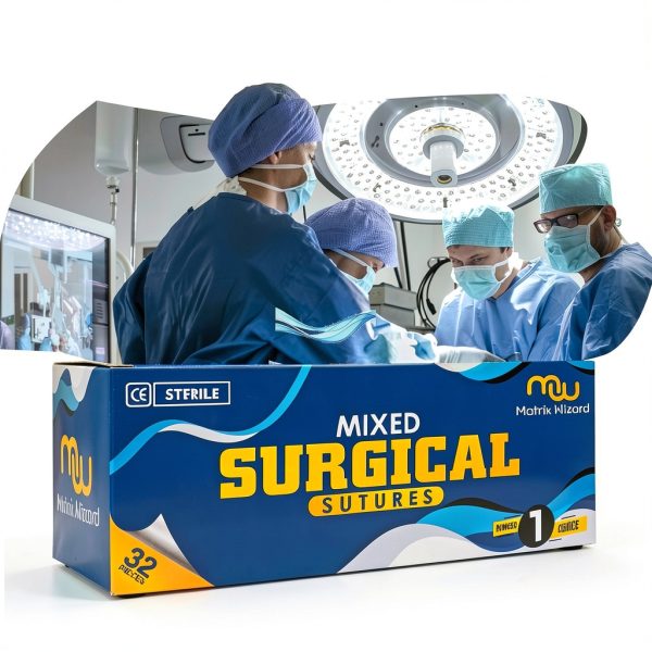 Mixed Sterile Sutures Thread with Needle 32PK (0, 2-0, 3-0, 4-0) Non-Absorbable - Surgical Emergency Practice, Medical, Nursing, EMT, PA, Dental, Veterinary Student's Hospital Training Kit, Taxidermy-1