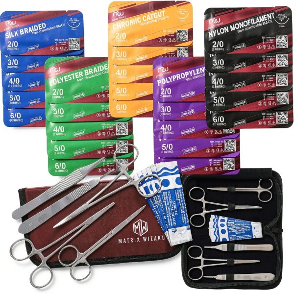 Suture Threads with Needle - 37PK Mixed Dissolvable and Non-Dissolvable Threads and Tool Kit: Camping Survival Military Tactical Drill, Clinic Rotation Suturing (Practice and Training Use)-4