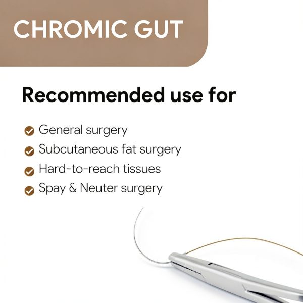 VeterSut CHROMIC Gut Absorbable Surgical Suture USP Size 2-0, (FS-1) 3/8 24mm Reverse Cutting Needle, 28 Inches (70 cm), 12 Count, Veterinary Use-5