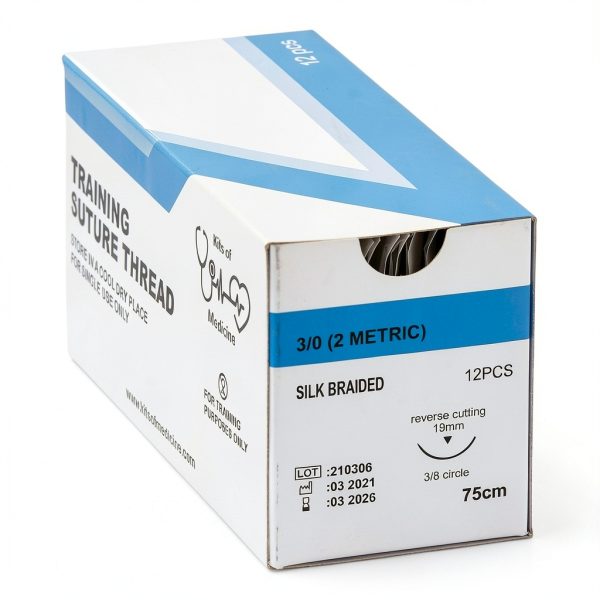 Silk Suture Thread 12 Pack Kits of Medicine 3/0 Reverse Cutting-2