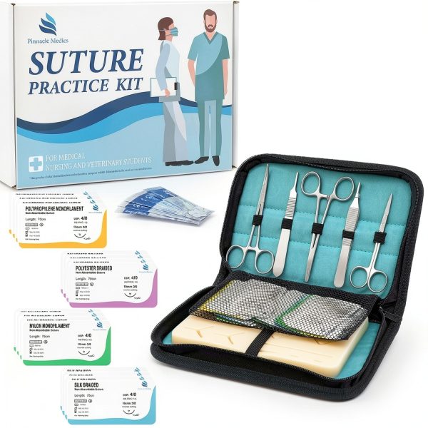 Suture Kit | Suture Practice Kit for Medical Students | Suture Pad and Tool Kit | 24 Mixed Sutures Thread with Needle | Medical, Nursing, and Vet Student Suture Training | Step by Step Video Tutorial-0