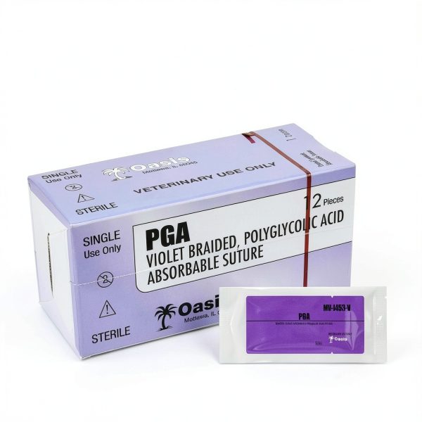 Oasis Vet PGA (Polyglycolic Acid) Surgical Suture, 2-0, (FS-1) 3/8 24mm Reverse Cutting Needle, 75cm, 12/Box, Veterinary Use-1