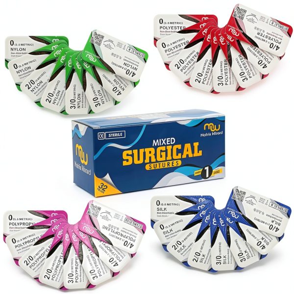 Mixed Sterile Sutures Thread with Needle 32PK (0, 2-0, 3-0, 4-0) Non-Absorbable - Surgical Emergency Practice, Medical, Nursing, EMT, PA, Dental, Veterinary Student's Hospital Training Kit, Taxidermy-3