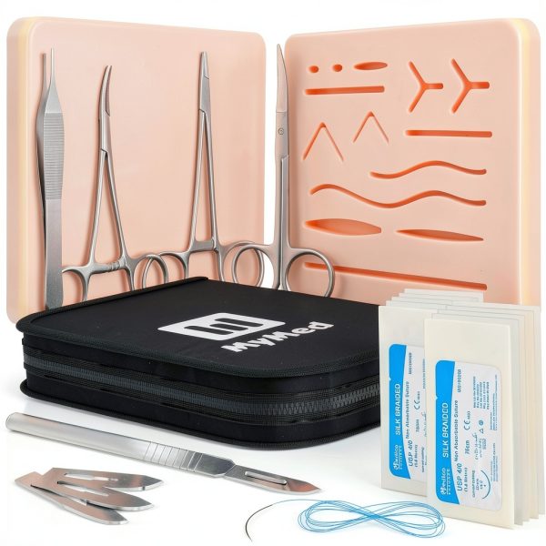 Complete Suture Practice Kit for Medical Students, Improved Stitches Kit Medical Including 2 x Large Suture Pads 1 x Plain, 1 x Pre-Cut, 5 Suture Tools, Surgical Practice Kit (Education Use Only)-2