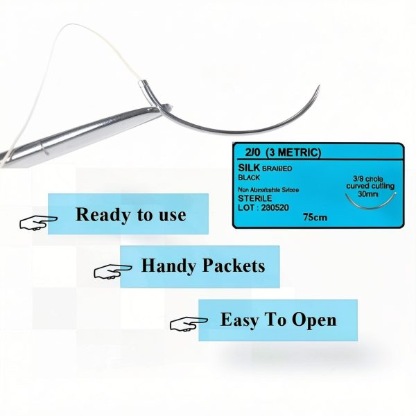 Suture Thread 2-0 Silk Sterile Needle Box 12pcs by HTI-4