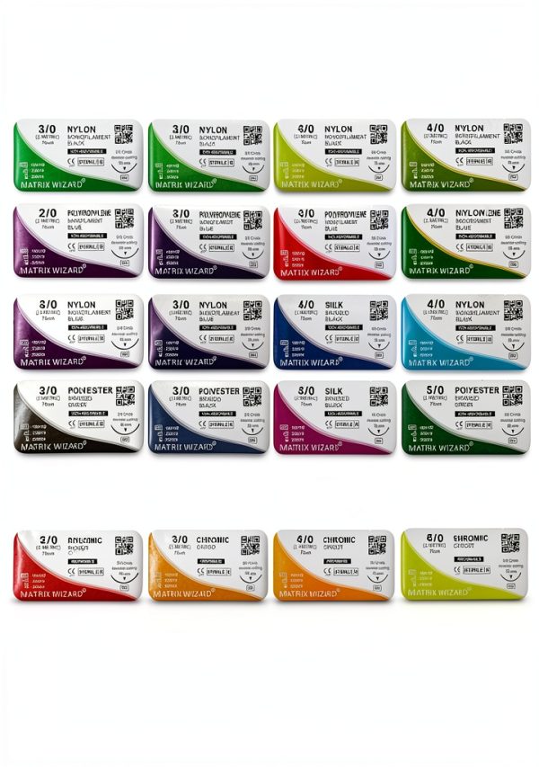 Mixed Sutures Thread with Needle (Absorbable: Chromic Catgut; Non-Absorbable: Nylon, Silk, Polyester, Polypropylene) - Surgical Wound Practice Kit, Emergency First Aid Demo (2-0, 3-0, 4-0, 5-0) 24PK-1