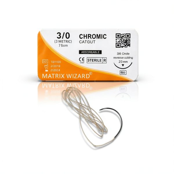 Mixed Sutures Thread with Needle (Absorbable: Chromic Catgut; Non-Absorbable: Nylon, Silk, Polyester, Polypropylene) - Surgical Wound Practice Kit, Emergency First Aid Demo (2-0, 3-0, 4-0, 5-0) 24PK-3