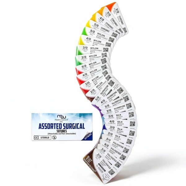 Mixed Sutures Thread with Needle (Absorbable: Chromic Catgut; Non-Absorbable: Nylon, Silk, Polyester, Polypropylene) - Surgical Wound Practice Kit, Emergency First Aid Demo (2-0, 3-0, 4-0, 5-0) 24PK-7